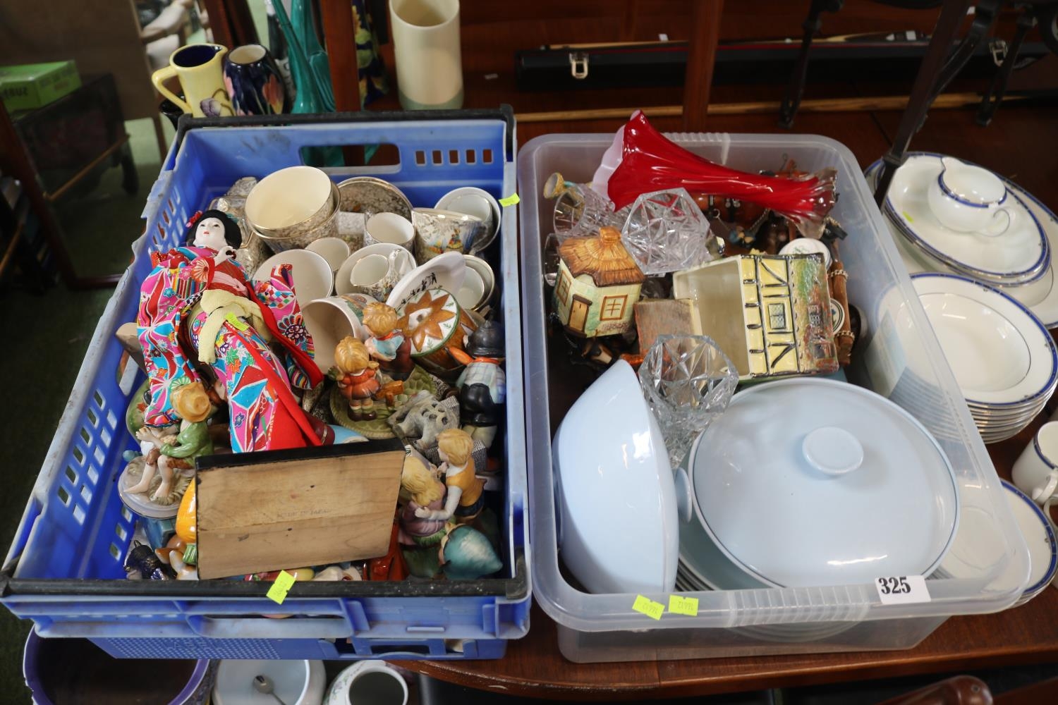 2 Boxes of assorted House clearance ceramics and glassware inc. Shelley, Keele Street Pottery