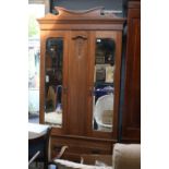 Edwardian Walnut Double Wardrobe with drawer to base