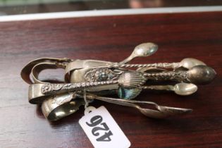 Collection of Six 19thC and Later Silver sugar tongs 140g total weight