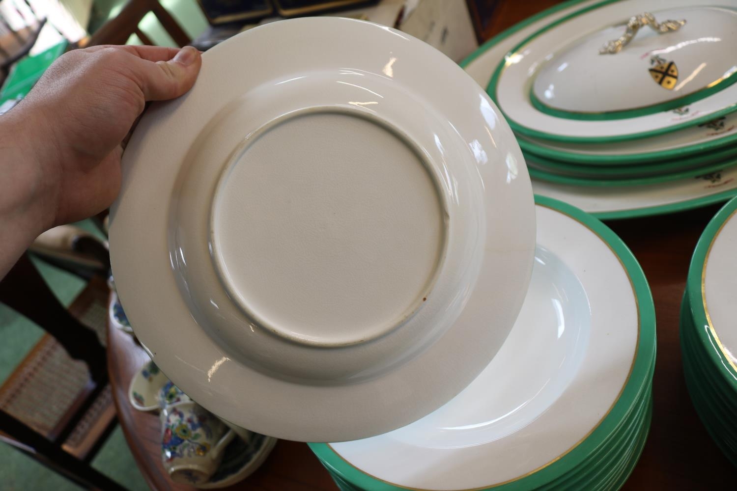 Collection of 19thC Green banded dinnerware with applied Crest - Image 4 of 5