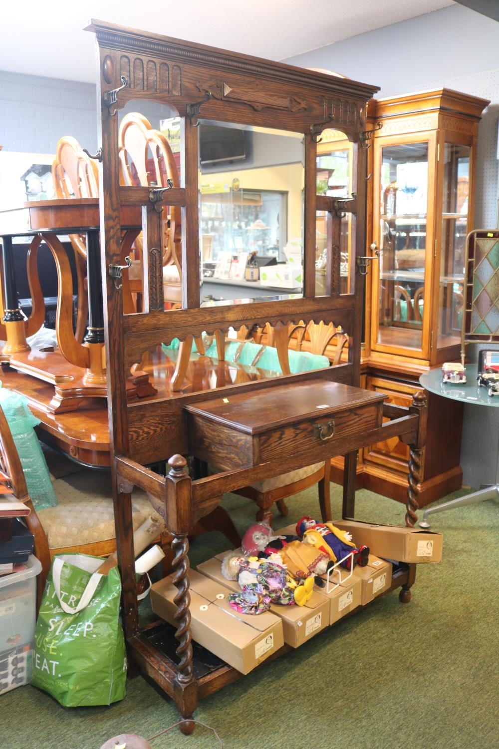 Large Oak Edwardian Hall stand with Barley twist supports