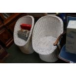 Pair of White Painted Wicker Chairs