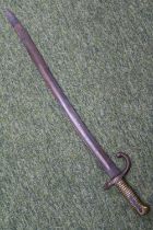 19thC Chassepot Sword Bayonet with brass handle. 68cm in Length