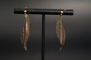 Pair of 9ct Gold Diamond Cut leaf Earrings