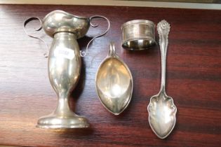 Collection of small Silver items to include Two Handled Art Nouveau style Trophy with weighted base,