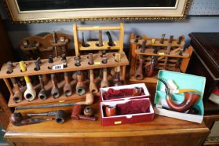 Collection of assorted Pipes and Pipe racks to include Ogdens, Sherlock Holmes style etc