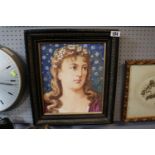 Framed Painting on ceramic depicting a Pre-Raphaelite woman