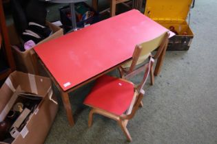 Vintage Melamine child's Desk with 2 Bentwood chairs