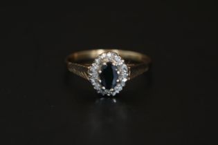 Ladies 9ct Gold Sapphire & Diamond Cluster ring Size P 1.8g total weight