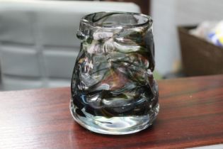 Whitefriars 9610 Wilson Dyer Streaky Glass Knobbly Vase 1964-70. 12cm in Height