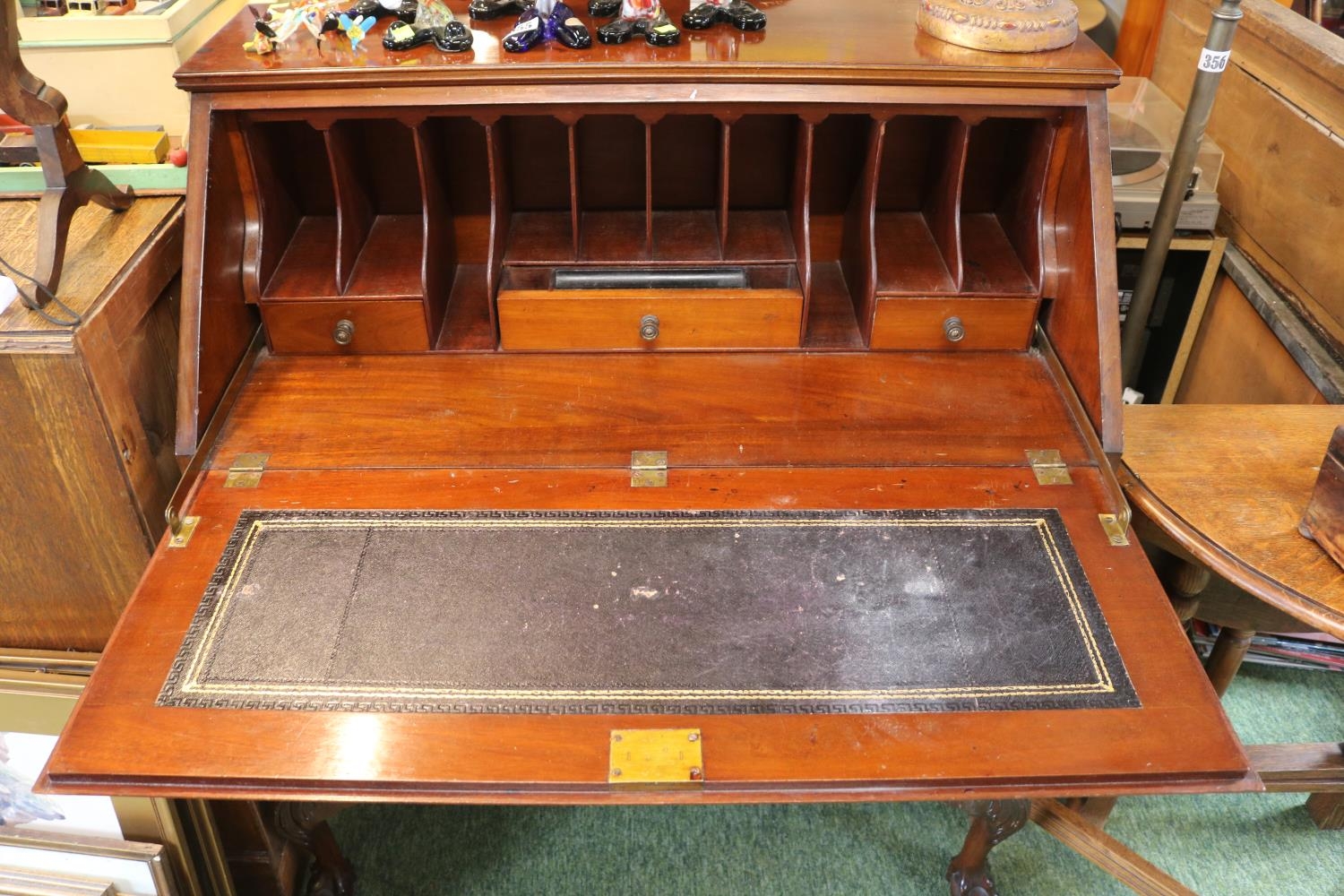 Edwardian Mahogany fall front bureau with metal drop handles over ball and claw feet - Image 4 of 4