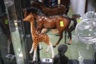 Beswick Baby Giraffe and a Beswick Cantering Horse with printed marks to base