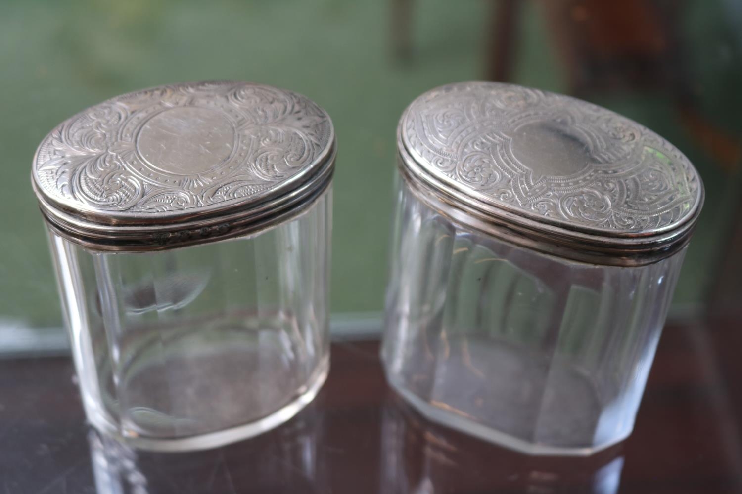 Matched Pair of Silver topped Ladies travelling case Jars Birmingham 1895