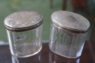 Matched Pair of Silver topped Ladies travelling case Jars Birmingham 1895