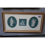 Jasperware Turquoise trio of classical design framed