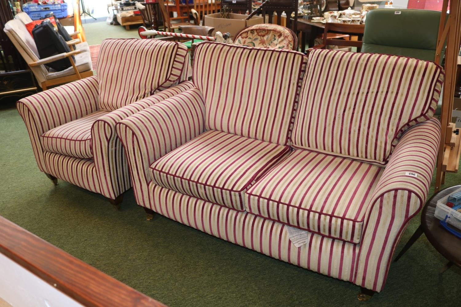 2 Piece Upholstered Stripped Sofa Suite on Brass Casters