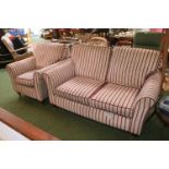 2 Piece Upholstered Stripped Sofa Suite on Brass Casters
