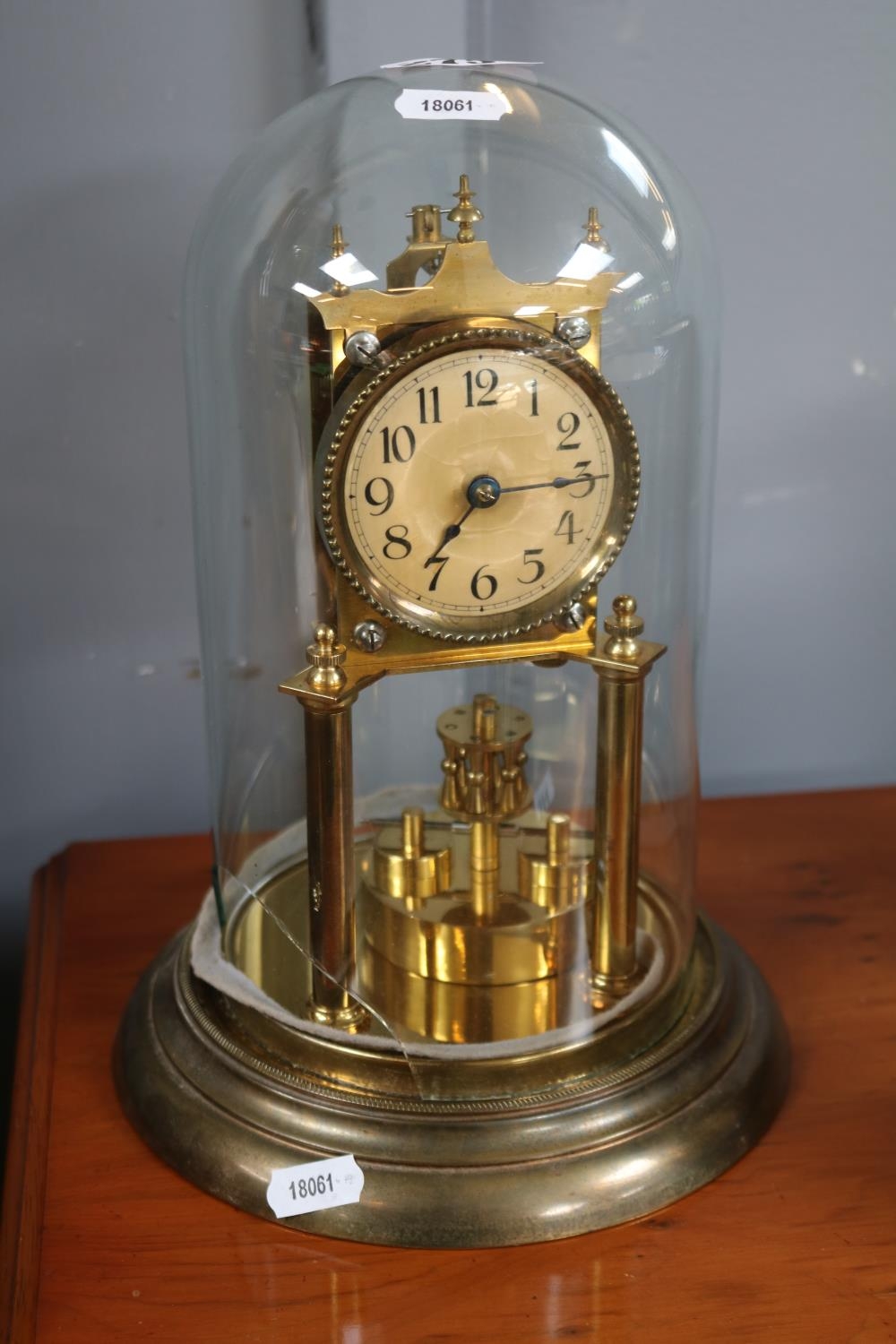 Early 20thC Brass Anniversary clock under glass dome