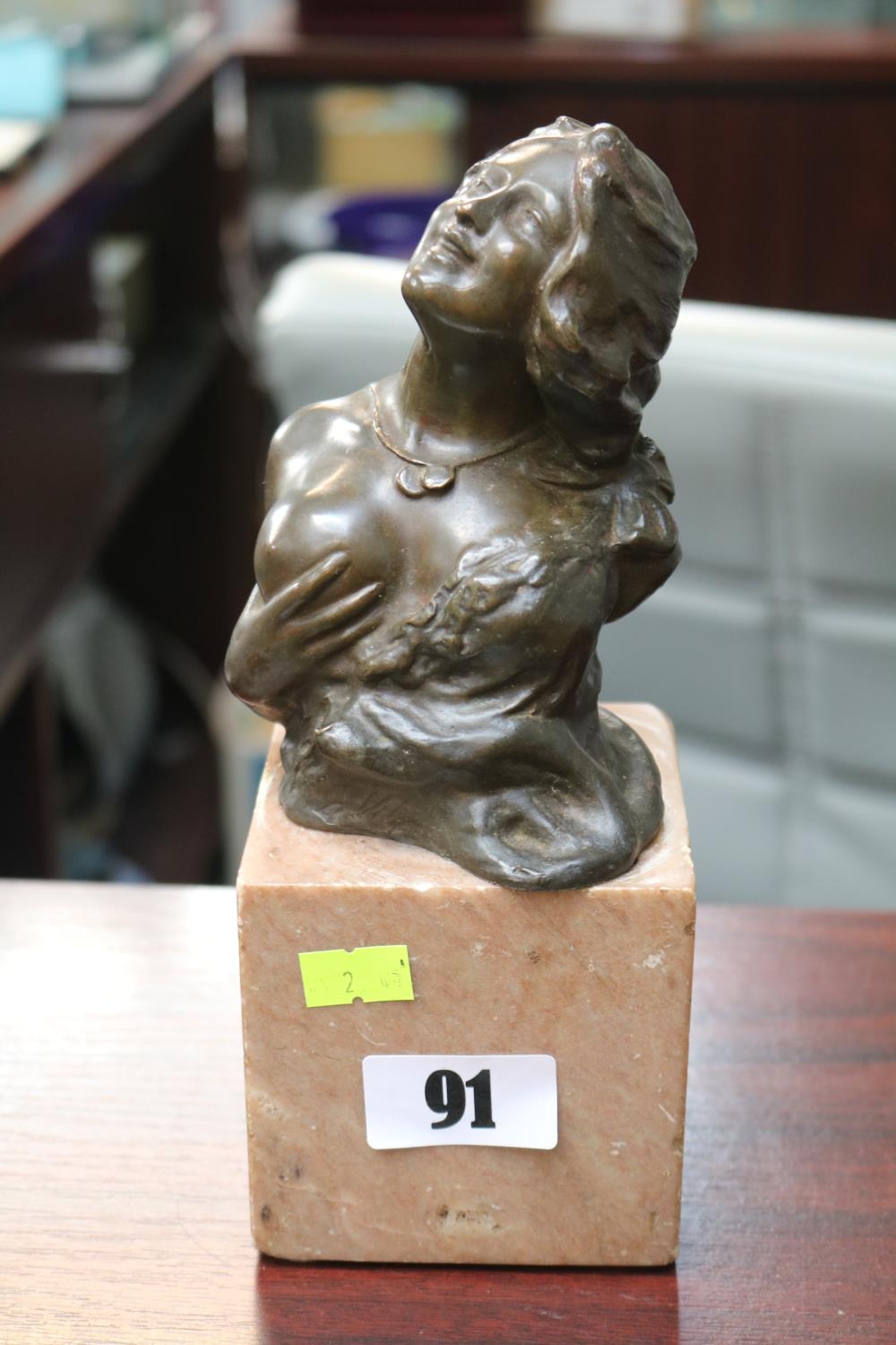 Bronze Bust of a woman mounted on marble base signed 21cm in Height