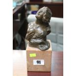 Bronze Bust of a woman mounted on marble base signed 21cm in Height