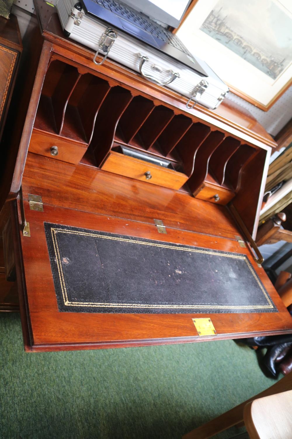 Edwardian Mahogany fall front bureau with metal drop handles over ball and claw feet - Image 3 of 4