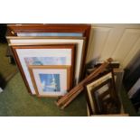 Large collection of assorted framed pictures and prints and a Folding Easel