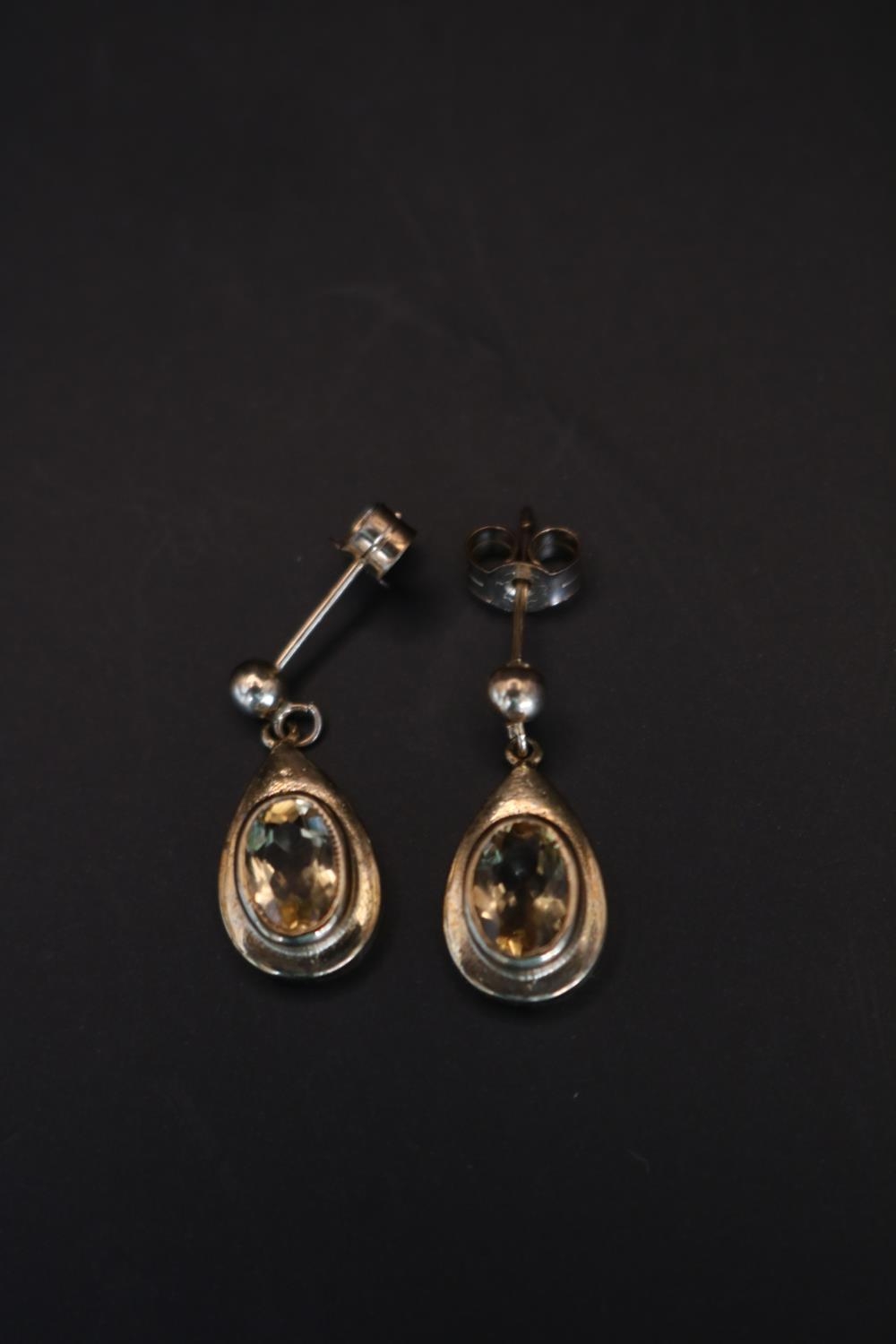 Pair of 9ct Gold Oval Citrine set drop earrings