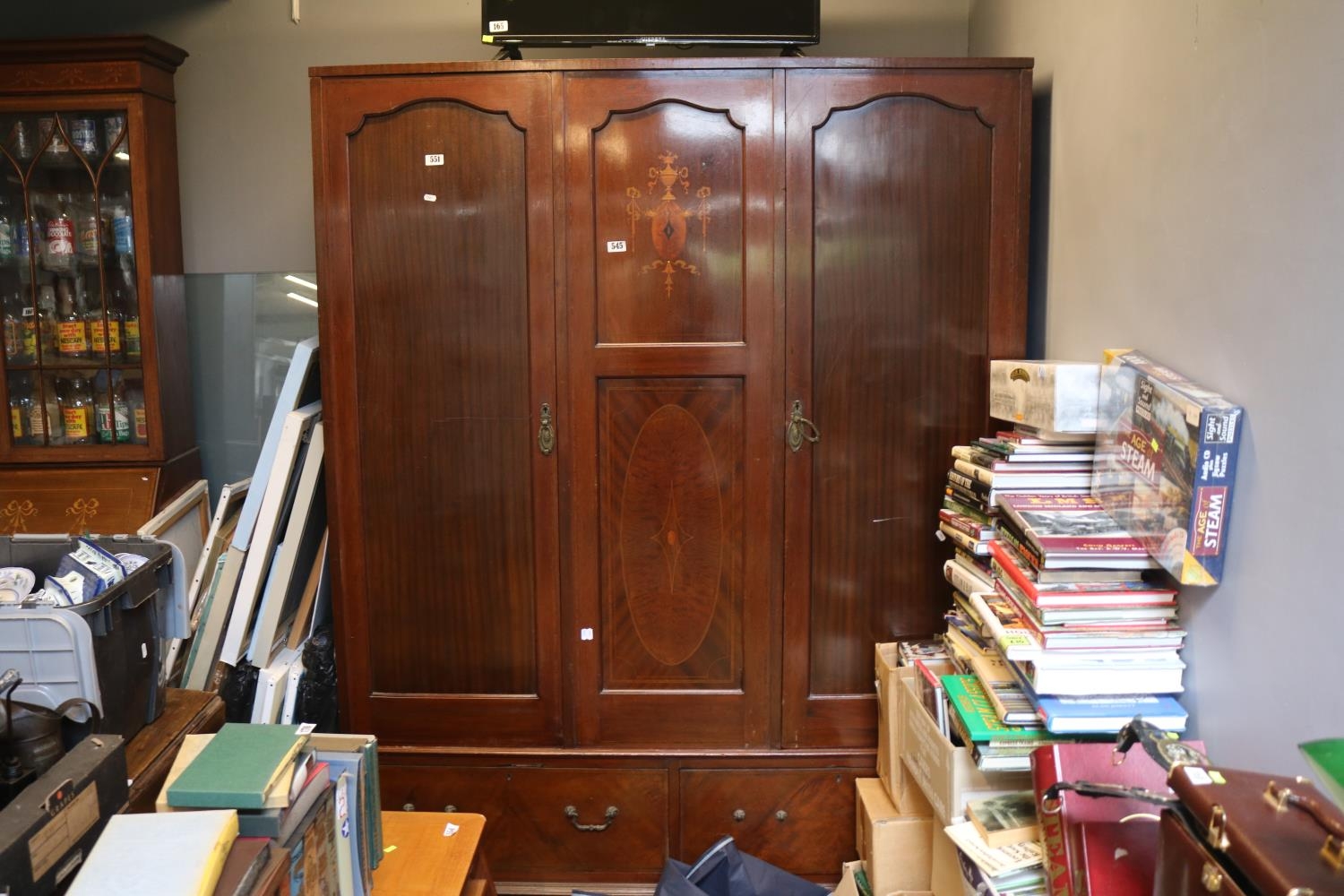 Edwardian Triple Inlaid wardrobe with drawers to base. 152cm in Width - Image 2 of 2
