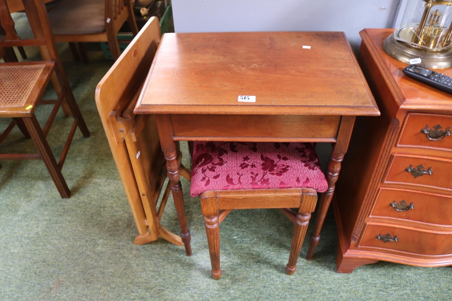 Collection of assorted Furniture to include side table, Upholstered stool and a folding table