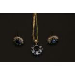 Ladies 9ct Gold Sapphire & CZ Set Pendant and a pair of matched earrings