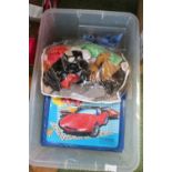 Good collection of TY Teddies and a Vintage Car Carry case with assorted Playworn vehicles