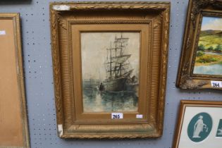 Framed Watercolour of a Sailing Ship monogrammed J.M dated 1880 in Gilt Gesso frame