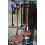 Pair of Arts and Crafts Poker work slender candlesticks 28cm in Height