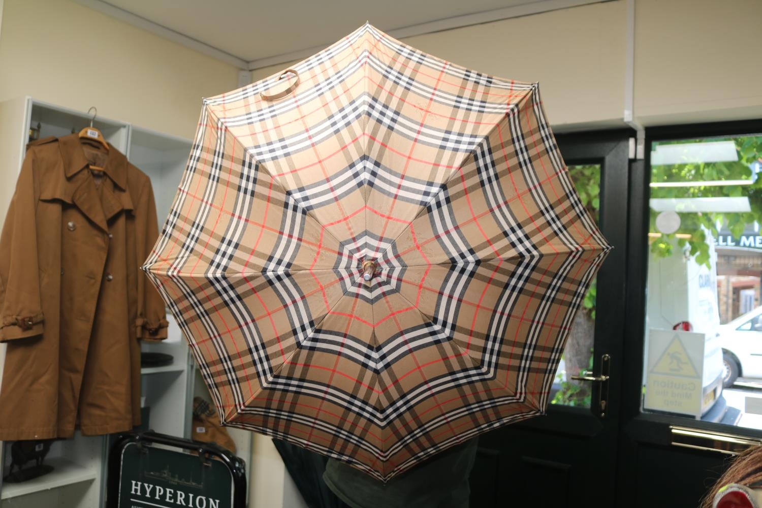 Burberry Tartan Umbrella with Gilt Ferrule and Silk tassel with a matched Burberry Tartan Scarf - Image 4 of 4