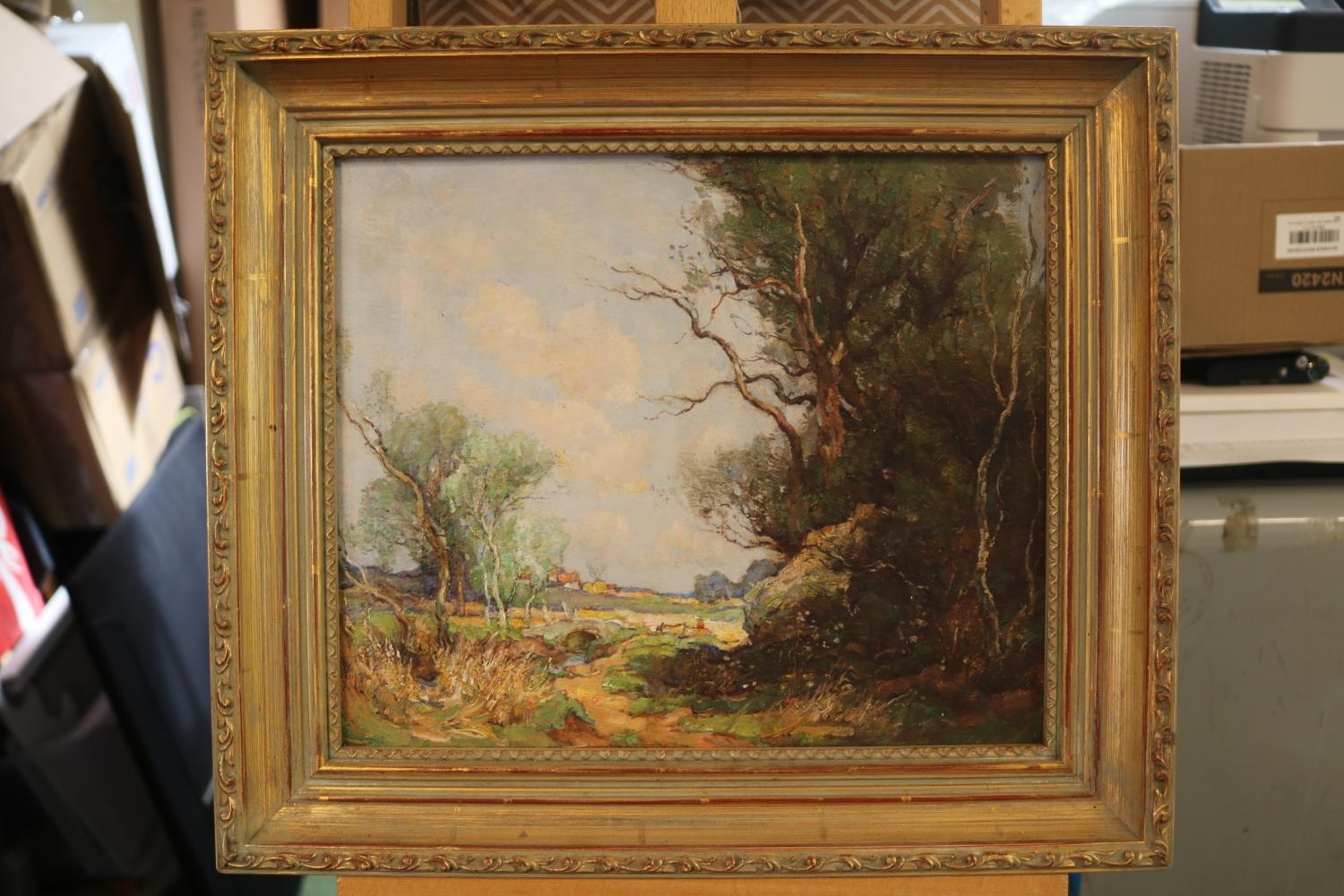 William Watt Milne (Scottish, 1865-1949). Impressionist oil on board depicting a rural summertime - Image 2 of 3
