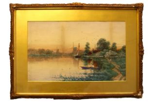 Saint Clair Augustin Mulholland (1839-1910). Watercolour of a Evening Dutch scene within gilt