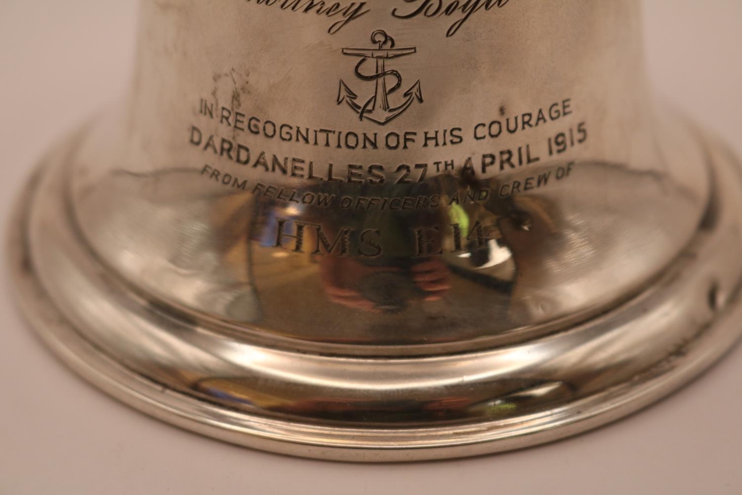 WWI Silver Naval Bell Inkwell Victoria Cross recipitate Lieutenant Commander Edward Courtney Boyle - Image 2 of 4