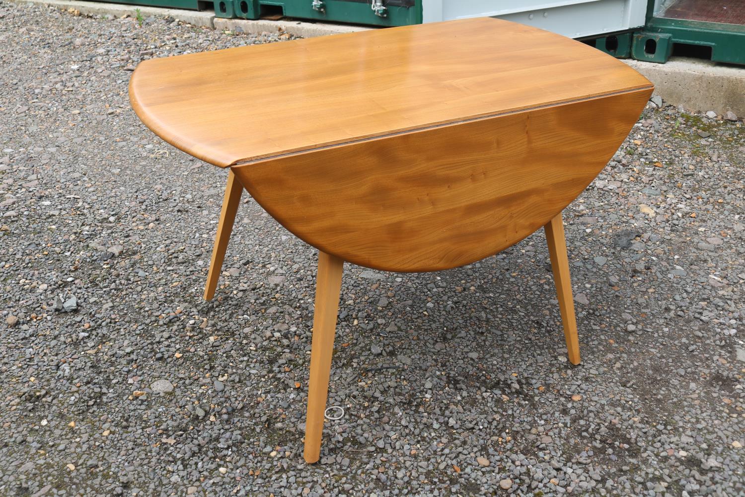 Ercol Blonde Elm Dropleaf Oval dining table on splayed legs. 124cm in Length - Image 2 of 3