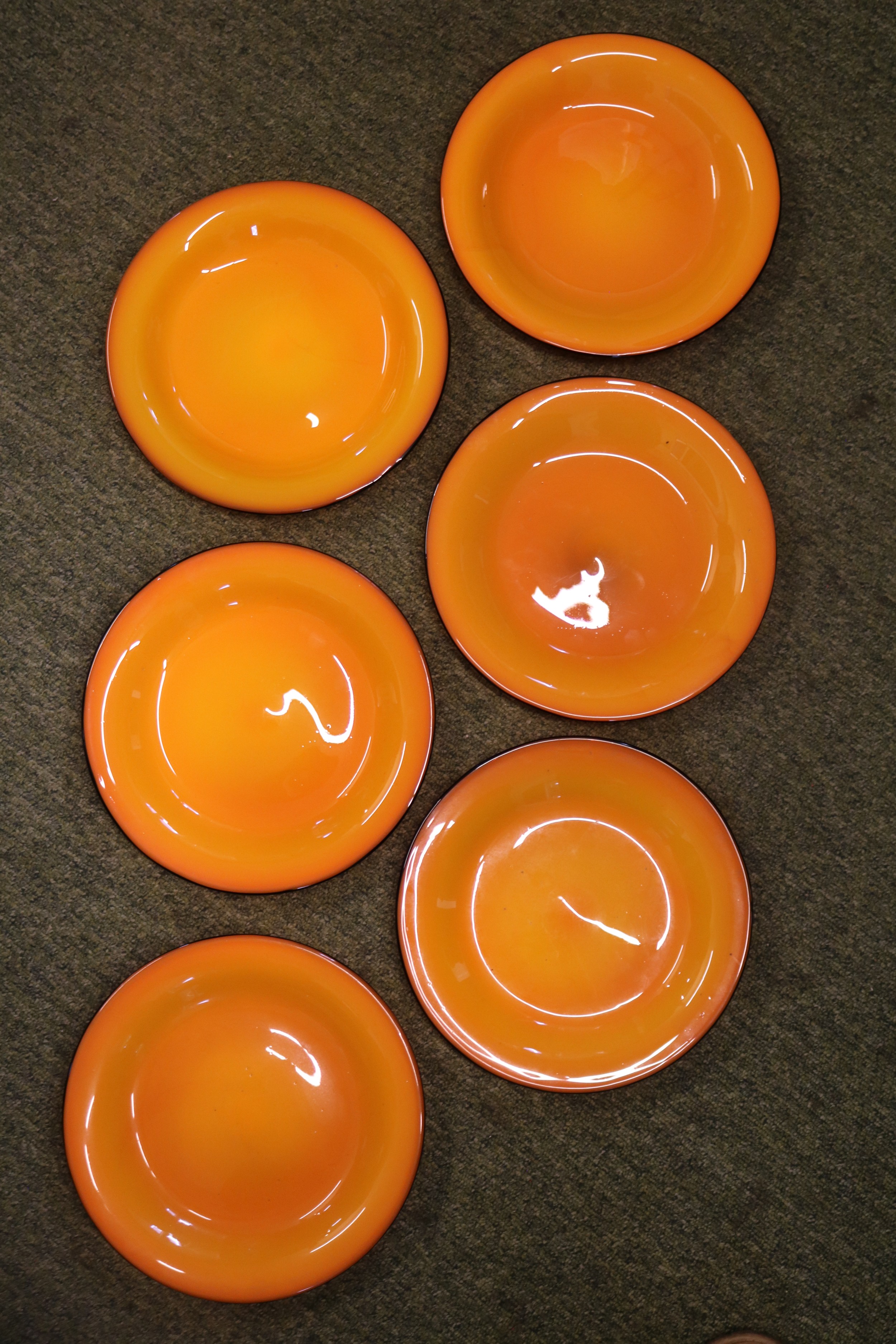 Loetz Glass Orange & Black Tango plates by Michael Powolny. The set of six look stunning in - Image 2 of 3