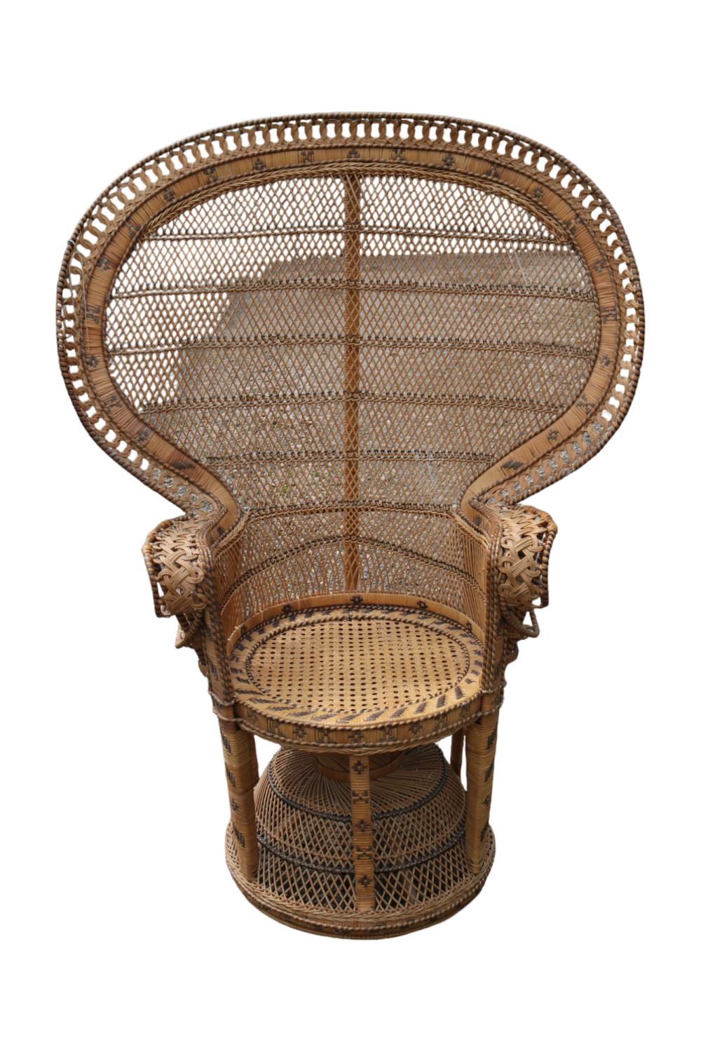 1970s Cane Peacock elbow chair possibly Italian. 108cm in Width by 148cm in Height