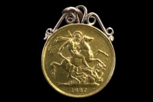 1887 Double Gold Sovereign with mounted scroll pendant mount 17.2g total weight