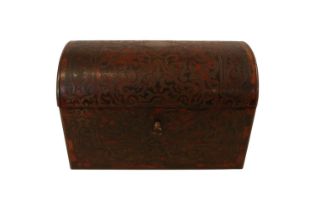 A 19TH CENTURY FRENCH TORTOISESHELL AND BOULLE WORK DOMED TOPPED CORRESPONDENCE BOX with hinged