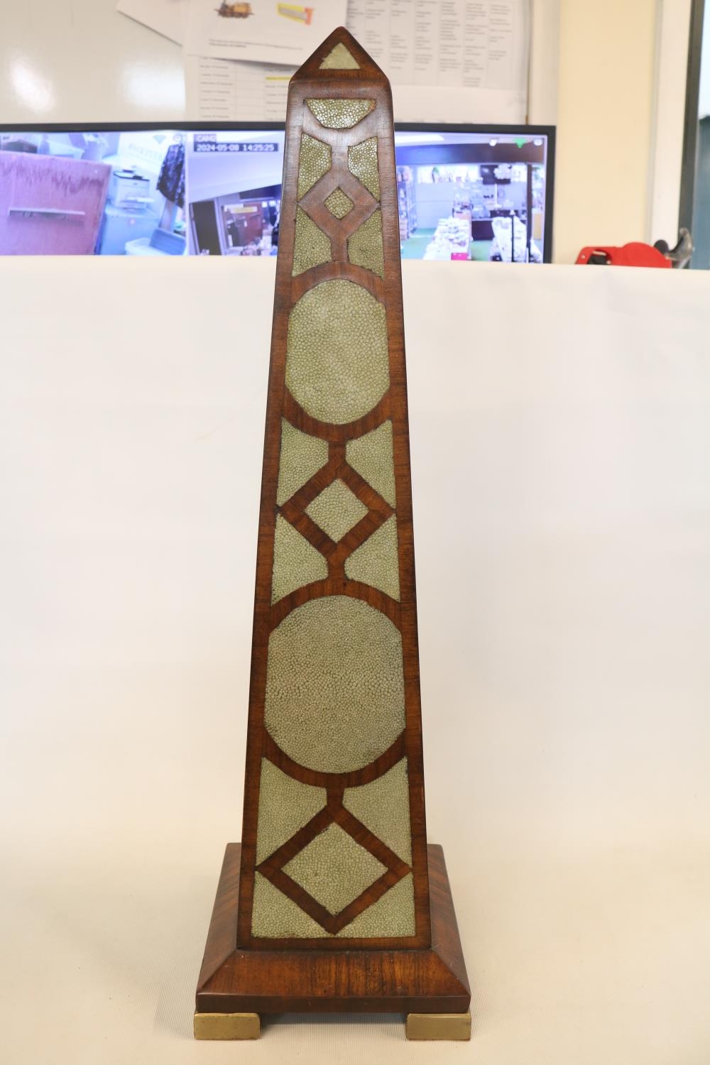 Large 19thC Cuban Mahogany and Shagreen inlaid Grand Tour Obelisk with flared base supported on - Image 5 of 5