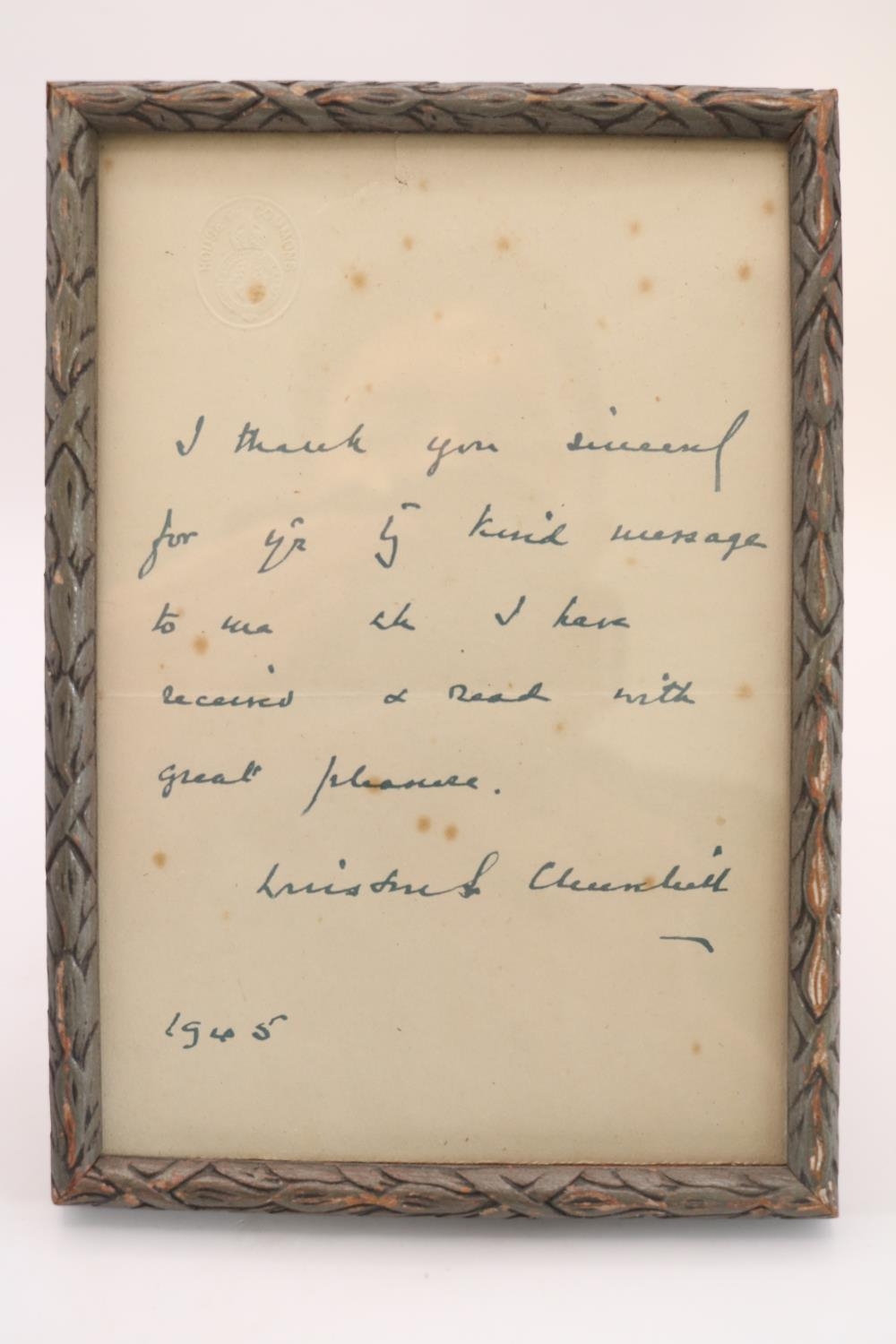 Winston Churchill Signed House of Commons embossed letter of thanks dated 1945 framed and glazed. 12 - Bild 2 aus 4