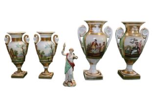 Two pairs of antique early 19th century Paris Porcelain Empire style gilt vases with hand painted