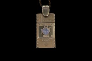 Interesting 9ct Gold Millenium Bug stylised Rectangular pendant on chain 17g total weight