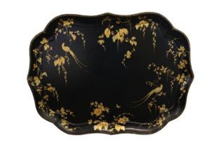 Large 19thC Paper Mache tray with Gilt Vine decoration. With paper label to reverse 'Major Digby