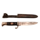 German WW2 Third Reich Nazi Hitler Youth dagger with etched motto 'Blut Und Ehre' and Emil Voos