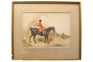 John Leech (British 1817 - 1864). Framed watercolour of Fox Huntingattribution to mount. 34 x 25cm