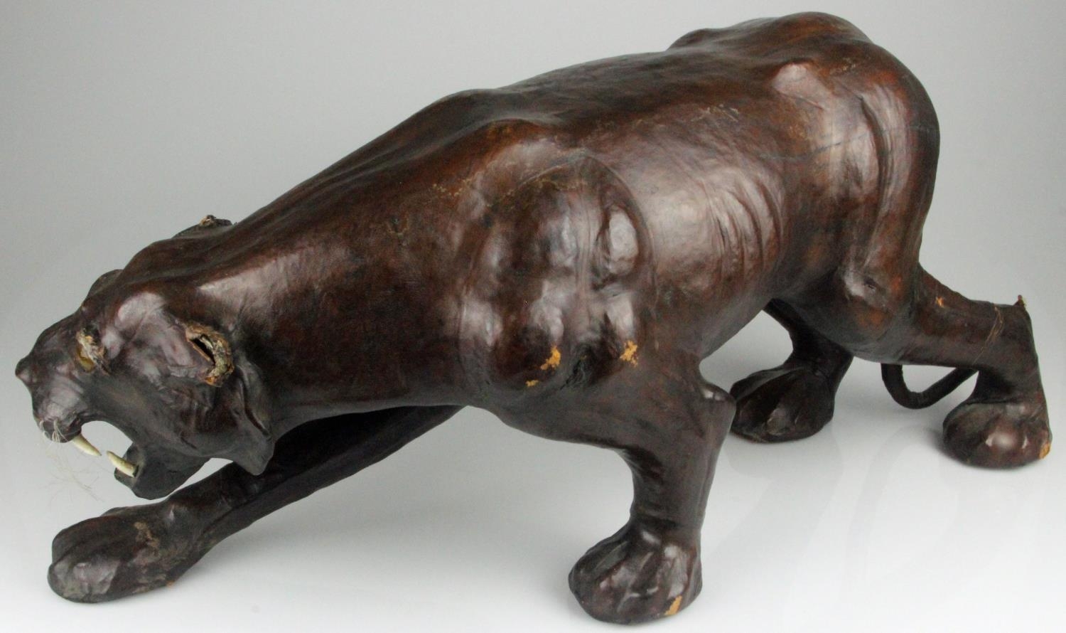 Large Leather Covered Panther with Glass Eyes in the Manner of Omersa for Liberty & Co. Measures - Image 3 of 6